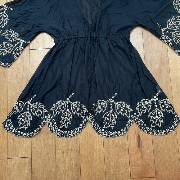 Seafolly swim beach coverup black elastic waist embroidery sleeves and trim sz M - Picture 6 of 13